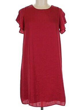 👗 Naked Zebra sz M Bow 100% Polyester Burgundy Red Short Sleeves Dress Bow